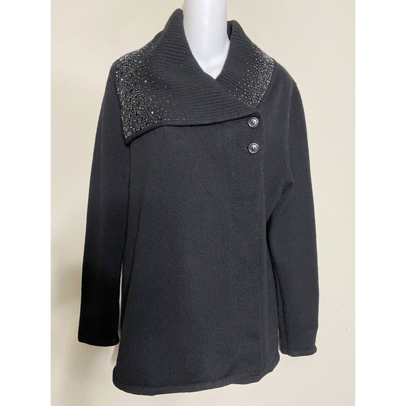 Christine‎ Alexander Wool Cardigan Sweater Coat Black 100%Wool ~ M - Picture 1 of 7